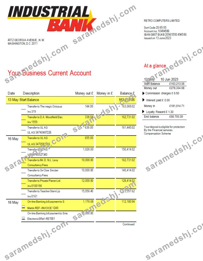 Industrial Bank firm account statement Word and PDF template